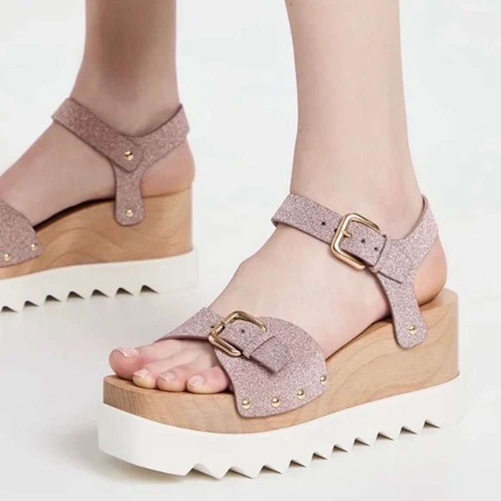 Stella McCartney Elyse Platform Glitter Pink Sandals (with box and packaging)
